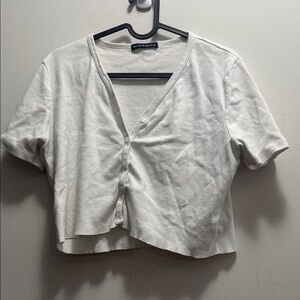 Brandy Melville Cream Button-Up Crop Top